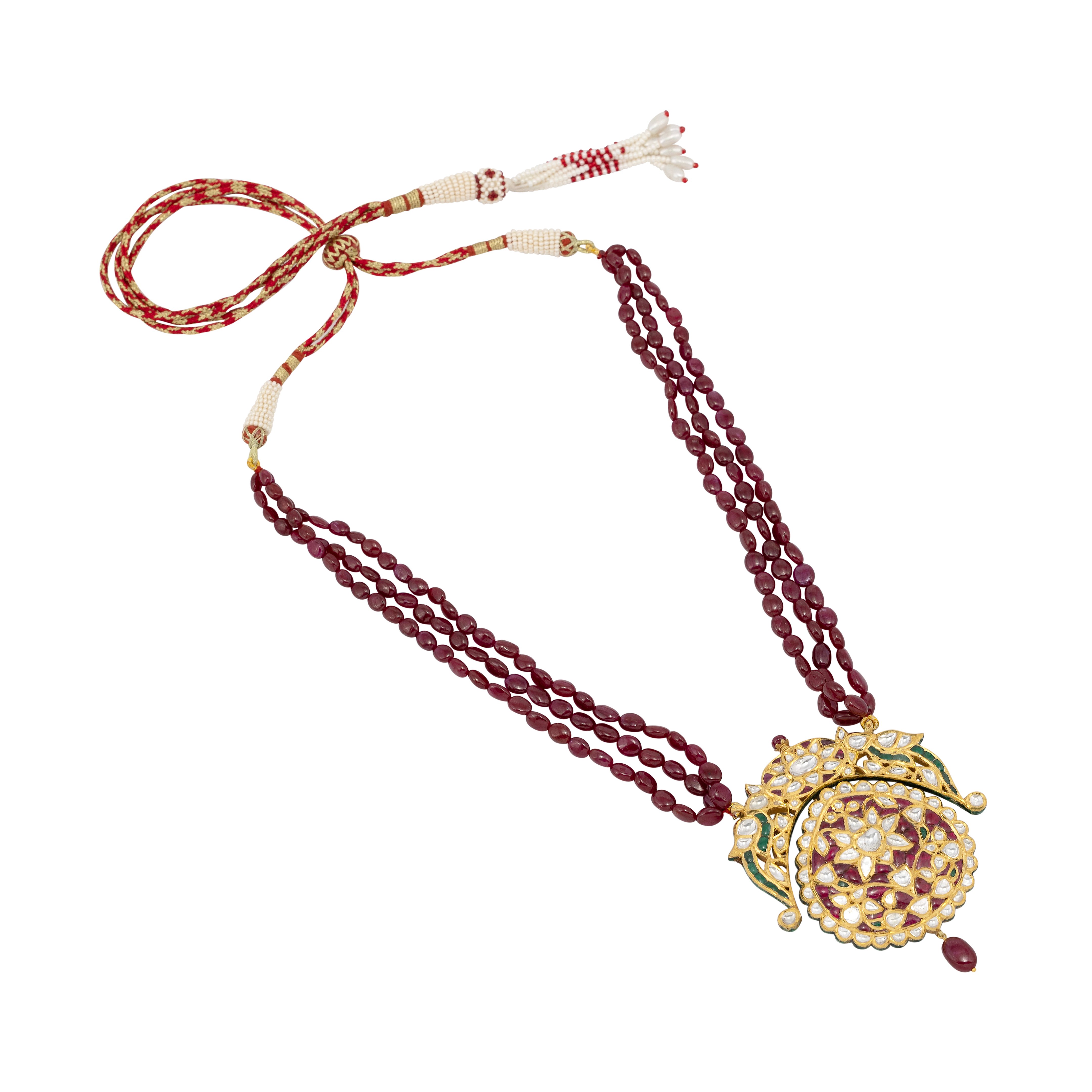 Ruby Strand Necklace with Talaf Bird Motif Pendant